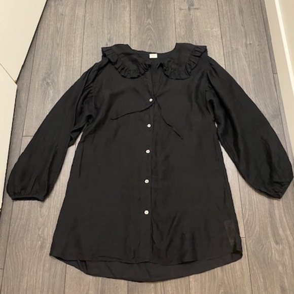 Wilfred Aritzia Splendour Sheer Button Front Peasant Black Blouse Size S - Picture 3 of 12